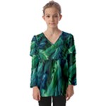 Tropical Green Leaves Background Kids  V Neck Casual Top