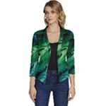 Tropical Green Leaves Background Women s Casual 3/4 Sleeve Spring Jacket