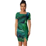 Tropical Green Leaves Background Fitted Knot Split End Bodycon Dress