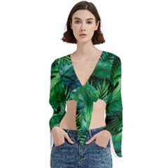 Tropical Green Leaves Background Trumpet Sleeve Cropped Top