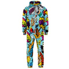 Comic Elements Colorful Seamless Pattern Hooded Jumpsuit (men) by Bedest