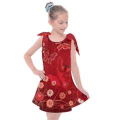 Four Red Butterflies With Flower Illustration Butterfly Flowers Kids  Tie Up Tunic Dress by Pakjumat