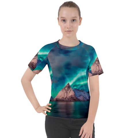 Amazing Aurora Borealis Colors Women s Sport Raglan T-shirt by Pakjumat