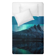 Aurora Borealis Mountain Reflection Duvet Cover Double Side (single Size) by Pakjumat
