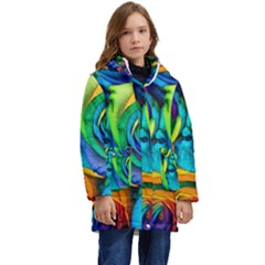 Colorful Roses Bouquet Rainbow Kids  Hooded Longline Puffer Jacket