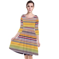 Neopolitan Horizontal Lines Strokes Quarter Sleeve Waist Band Dress by Pakjumat