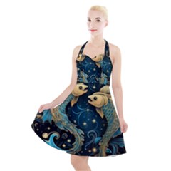 Fish Star Sign Halter Party Swing Dress  by Pakjumat