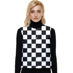 Black White Checker Pattern Checkerboard Women s Button Up Puffer Vest by Pakjumat