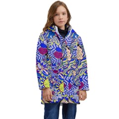Blue Yellow Background Pattern Vector Texture Paisley Kids  Hooded Longline Puffer Jacket
