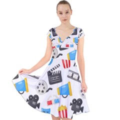 Cinema Icons Pattern Seamless Signs Symbols Collection Icon Cap Sleeve Front Wrap Midi Dress