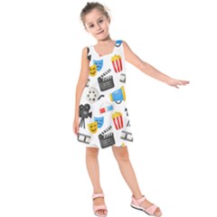 Cinema Icons Pattern Seamless Signs Symbols Collection Icon Kids  Sleeveless Dress