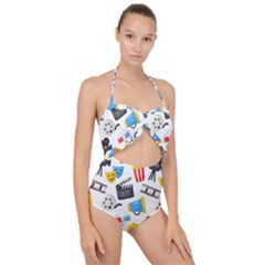 Cinema Icons Pattern Seamless Signs Symbols Collection Icon Scallop Top Cut Out Swimsuit