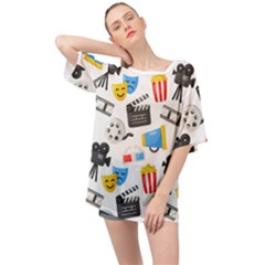 Cinema Icons Pattern Seamless Signs Symbols Collection Icon Oversized Chiffon Top