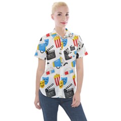 Cinema Icons Pattern Seamless Signs Symbols Collection Icon Women s Short Sleeve Pocket Shirt