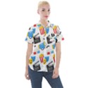 Cinema Icons Pattern Seamless Signs Symbols Collection Icon Women s Short Sleeve Pocket Shirt View1