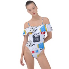 Cinema Icons Pattern Seamless Signs Symbols Collection Icon Frill Detail One Piece Swimsuit