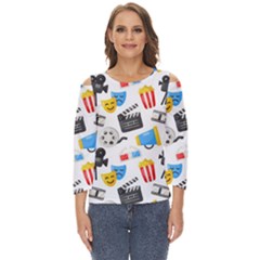 Cinema Icons Pattern Seamless Signs Symbols Collection Icon Cut Out Wide Sleeve Top