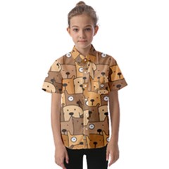 Cute Dog Seamless Pattern Background Kids  Short Sleeve Shirt