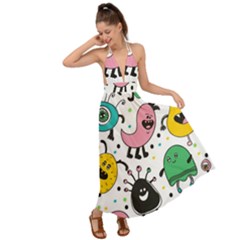 Funny Monster Pattern Backless Maxi Beach Dress