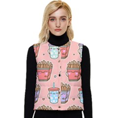 Cute Kawaii Food Seamless Pattern Women s Button Up Puffer Vest