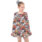 Cute Dog Seamless Pattern Background Kids  Long Sleeve Dress