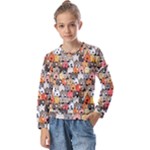 Cute Dog Seamless Pattern Background Kids  Long Sleeve T-Shirt with Frill 