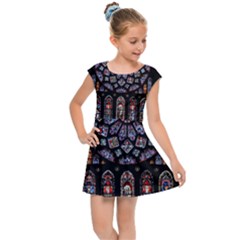 Chartres Cathedral Notre Dame De Paris Stained Glass Kids  Cap Sleeve Dress
