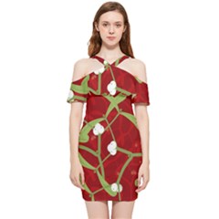 Mistletoe Christmas Texture Advent Shoulder Frill Bodycon Summer Dress by Hannah976