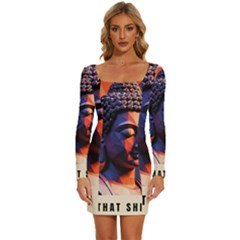 Let That Shit Go Buddha Low Poly (6) Long Sleeve Square Neck Bodycon Velvet Dress by 1xmerch