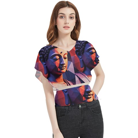 Let That Shit Go Buddha Low Poly (6) Butterfly Chiffon Blouse by 1xmerch