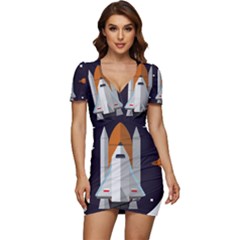 Rocket Space Universe Spaceship Low Cut Cap Sleeve Mini Dress by Sarkoni