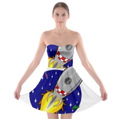 Rocket Ship Launch Vehicle Moon Strapless Bra Top Dress by Sarkoni