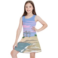 Vacation Island Sunset Sunrise Kids  Lightweight Sleeveless Dress by Sarkoni
