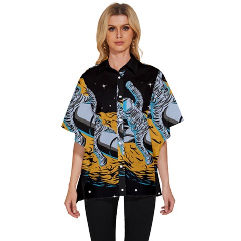 Astronaut Planet Space Science Women s Batwing Button Up Shirt by Sarkoni