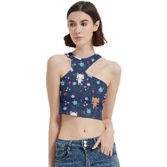 Cute Astronaut Cat With Star Galaxy Elements Seamless Pattern Cut Out Top