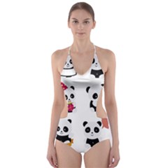 Playing Pandas Cartoons Cut-out One Piece Swimsuit by Apen