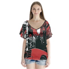 Cars City Fear This Poster V-neck Flutter Sleeve Top by Sarkoni