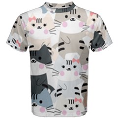 Cute Cat Couple Seamless Pattern Cartoon Men s Cotton T-shirt by Bedest