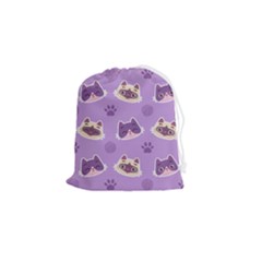 Cute Colorful Cat Kitten With Paw Yarn Ball Seamless Pattern Drawstring Pouch (small) by Bedest