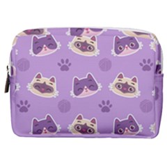 Cute Colorful Cat Kitten With Paw Yarn Ball Seamless Pattern Make Up Pouch (medium) by Bedest