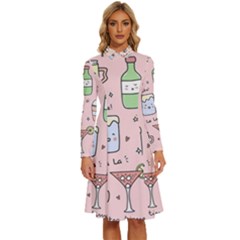 Drink Cocktail Doodle Coffee Long Sleeve Shirt Collar A-line Dress by Apen