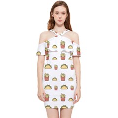 Fries Taco Pattern Fast Food Shoulder Frill Bodycon Summer Dress by Apen