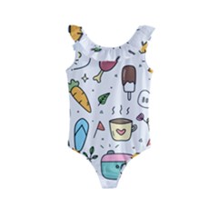 Doodle Fun Food Drawing Cute Kids  Frill Swimsuit by Apen