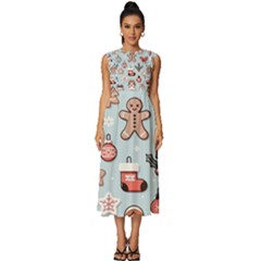 Christmas Cartoon Pattern Sleeveless Round Neck Midi Dress by Apen