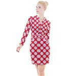 Christmas Snowflakes Background Pattern Button Long Sleeve Dress