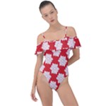Christmas Snowflakes Background Pattern Frill Detail One Piece Swimsuit