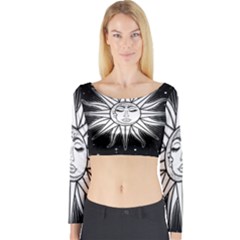Sun Moon Star Universe Space Long Sleeve Crop Top by Ravend