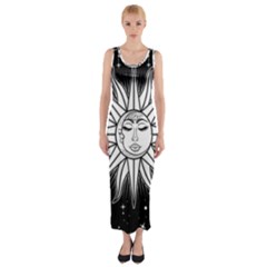Sun Moon Star Universe Space Fitted Maxi Dress