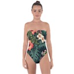 Flowers Monstera Foliage Tropical Tie Back One Piece Swimsuit