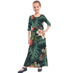 Flowers Monstera Foliage Tropical Kids  Quarter Sleeve Maxi Dress
